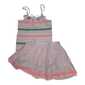 Gymboree Pink, Coral and Green Striped Tank Top with Light Pink Skirt Set